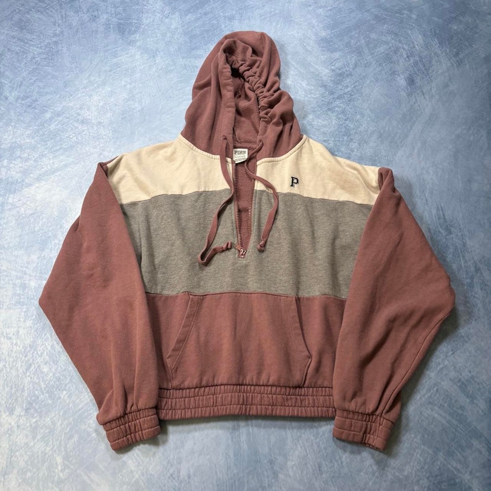 PINK cropped blush and red grey hoodie sweater good for fall.
